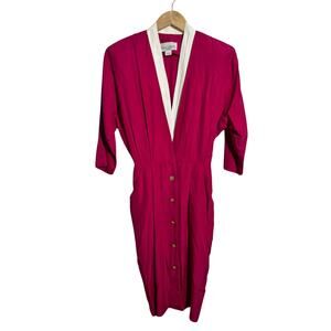 Sheri Martin 80s Retro Dress Women 12 Pink Gold Button Quite Luxury Old Money